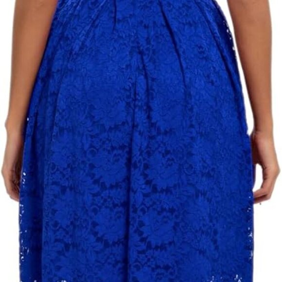 Women's Lace Spaghetti Strap V Neck A Line Dress for Evening Wedding Party - Picture 3 of 6